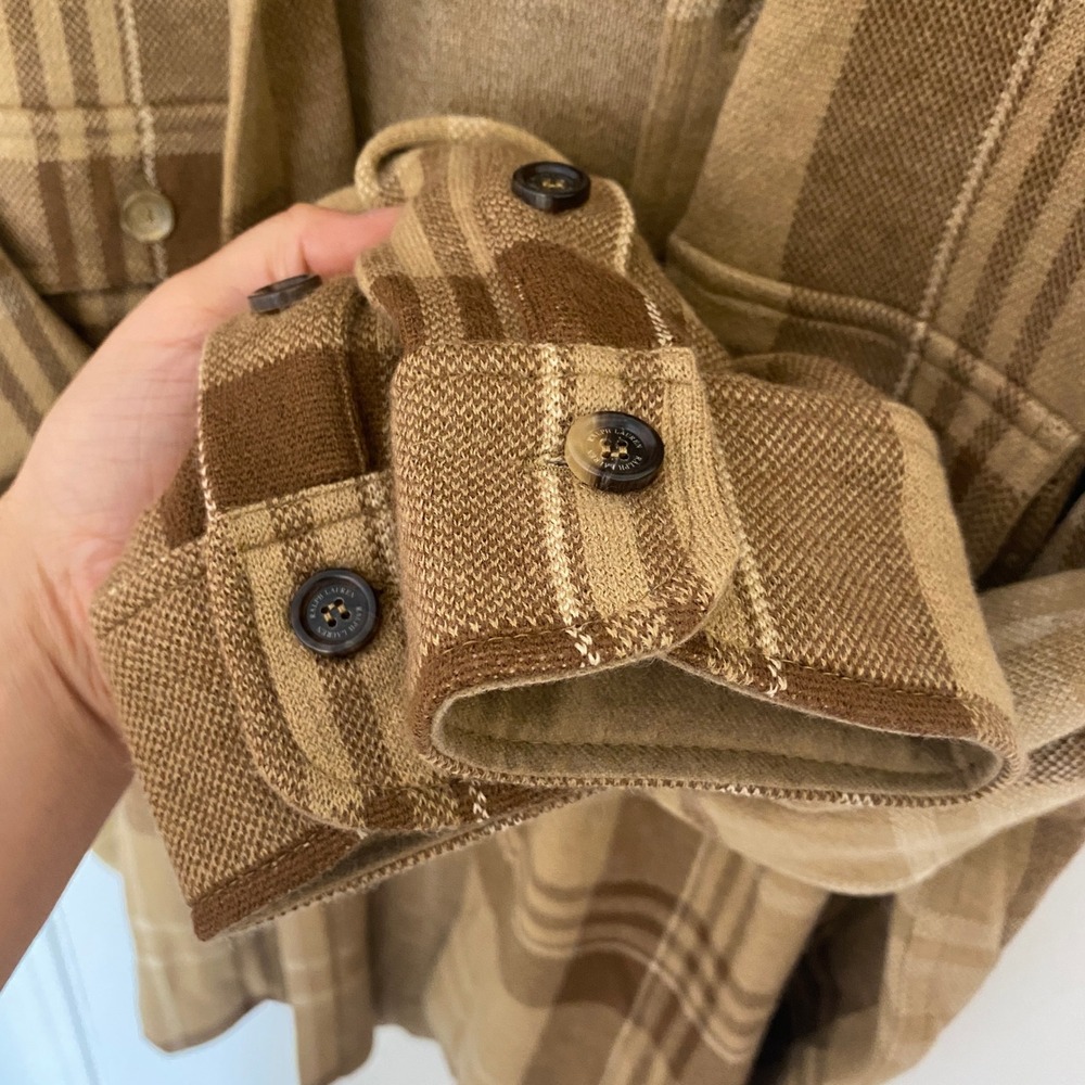 Ralph Lauren Purple Label Plaid Knit Cashmere Overshirt Mens XXL Tan Brown NWOT - Picture 8 of 9
